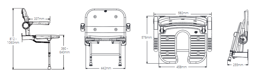 AKW 04160P Standard Horseshoe Shower Seat with Blue Padded Back and Arms