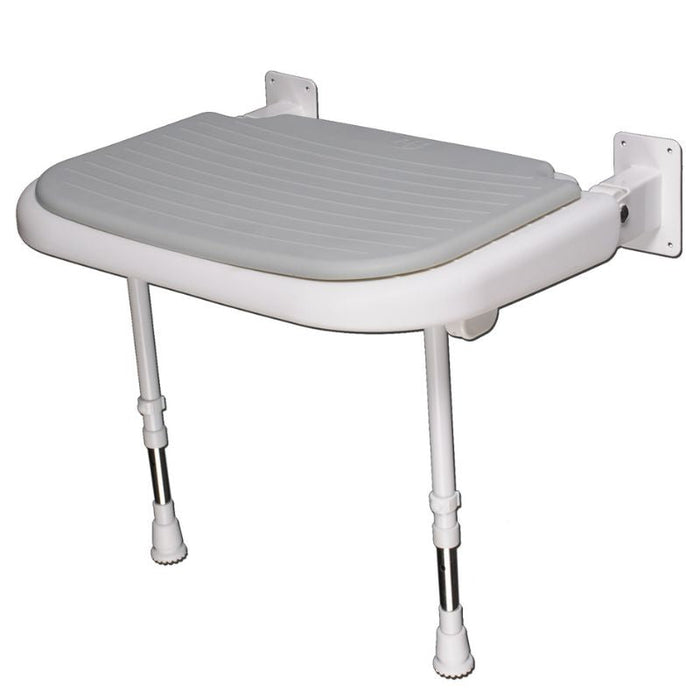 AKW 04210P Extra Wide Wall Mounted Grey Padded Shower Seat With Support Legs