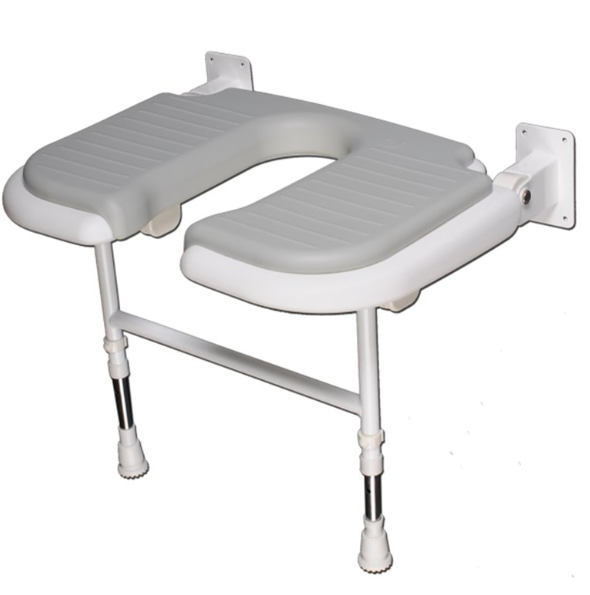 AKW 04220P Extra Wide Horseshoe Grey Padded Wall Mounted Shower Seat With Support Legs