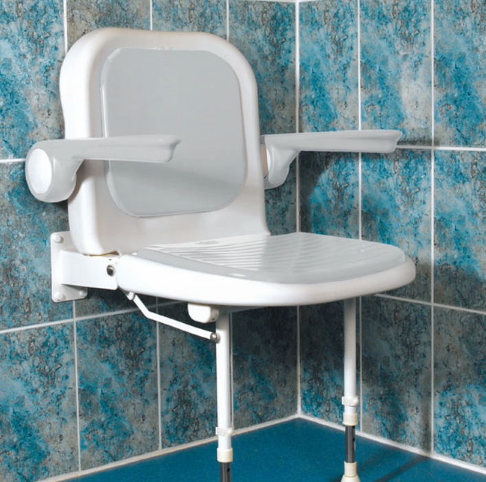 AKW 04230 Standard Wall Mounted Shower Seat with Back and Grey Padded Arms