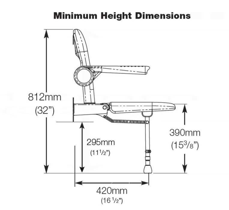 AKW 04230P Advanced Fold Up Grey Padded Shower Seat with Back and Arms