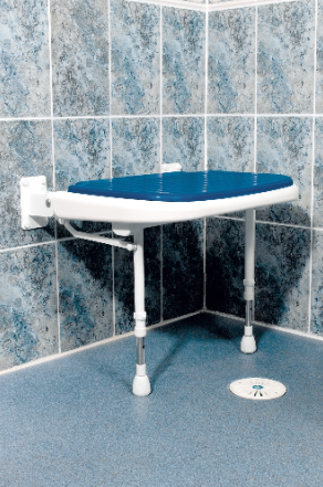 AKW 04580P Larger Extra Wide Wall Mounted Blue Padded Shower Seat With Fold Up Legs