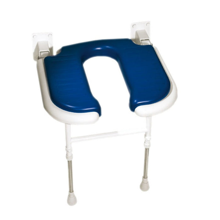 AKW 04100P Standard Wall Mounted Horseshoe Shower Seat, Blue Padded