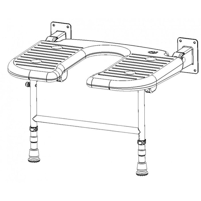 AKW 04120 Extra Wide Wall Mounted Unpadded Horseshoe Shower Seat