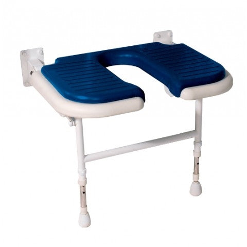 AKW 04120P Extra Wide Wall Mounted Blue Padded Horseshoe Shower Seat