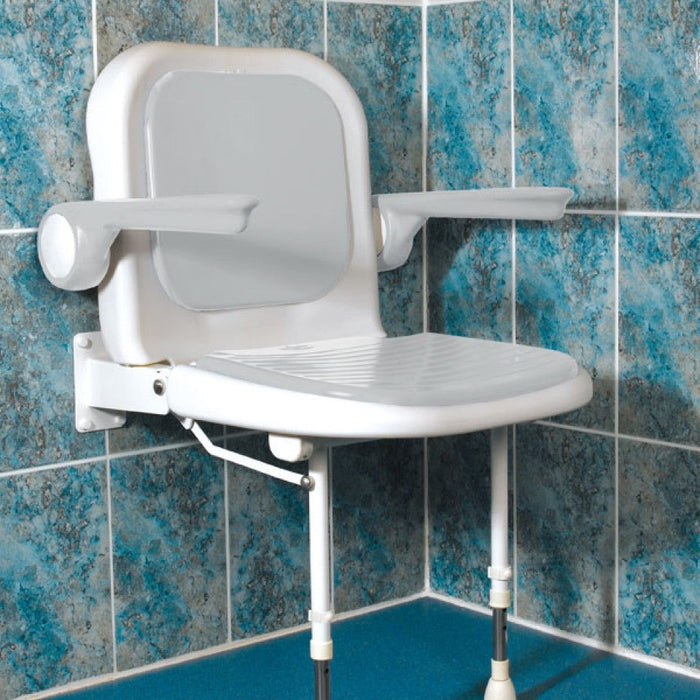 AKW 04230P Advanced Fold Up Grey Padded Shower Seat with Back and Arms