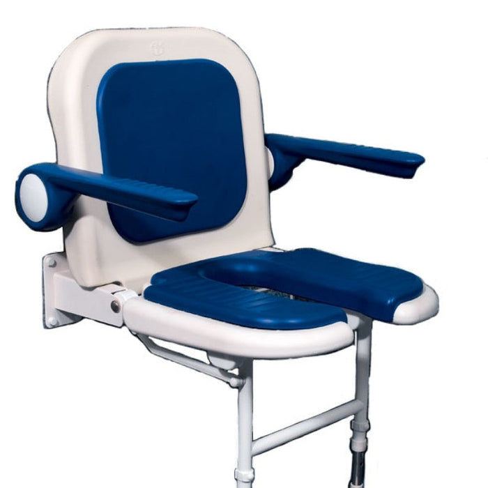 AKW 04160P Standard Horseshoe Shower Seat with Blue Padded Back and Arms