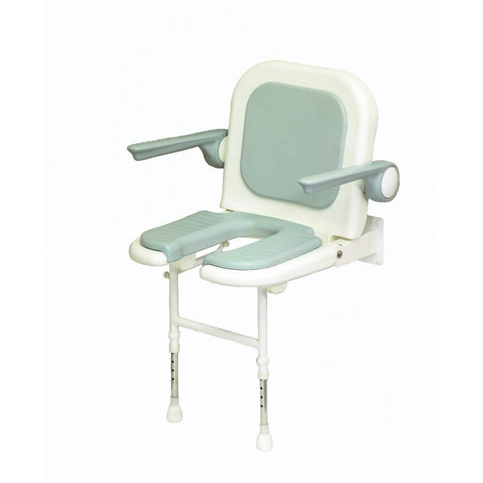 AKW 04260P Standard Horseshoe Wall Mounted Shower Seat with Grey Padded Back and Arms