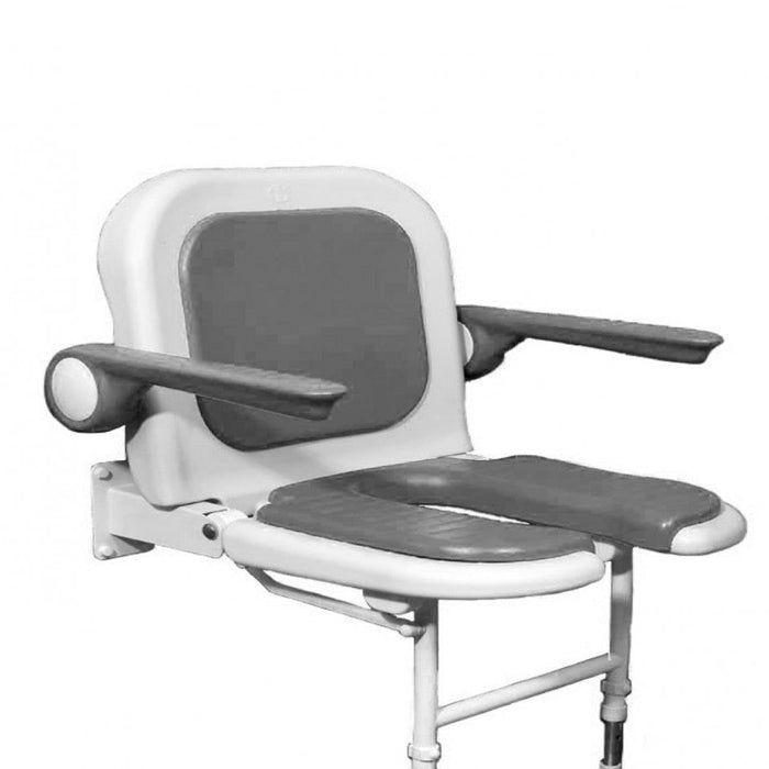 AKW 04250P Extra Wide Horseshoe Wall Mounted Shower Seat with Grey Padded Back and Arms