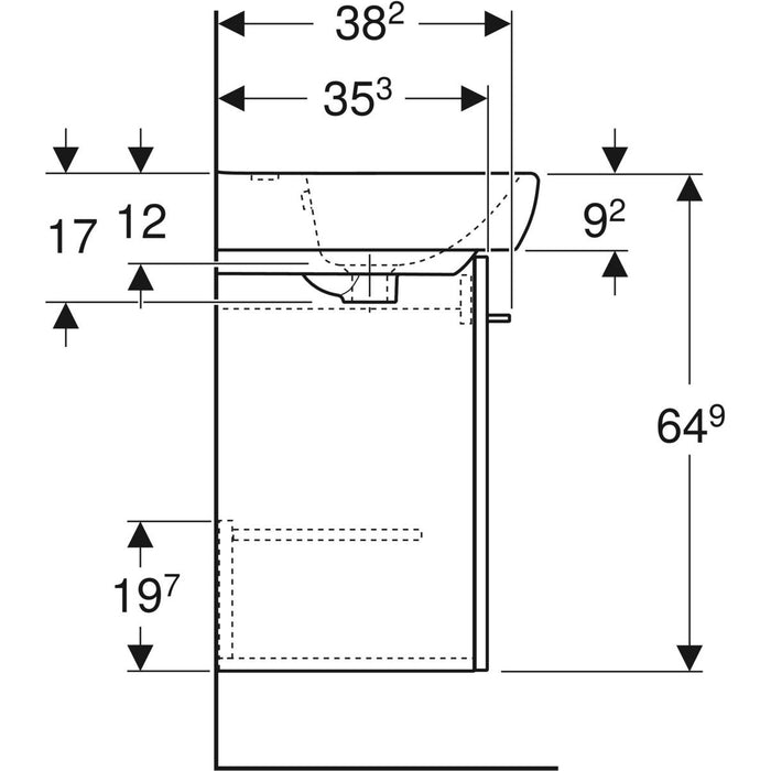 Geberit Selnova Square 50cm 1 Door Cabinet & Basin Hickory 502.752.00.1