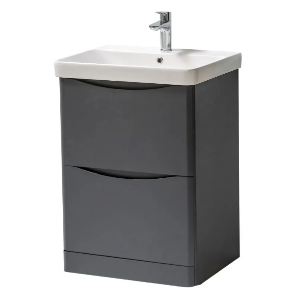 Kartell K-VIT Arc 600mm Floor Standing 2 Drawer Unit & Ceramic Basin- Matt Graphite (ARC600FS-G FUR149ME)