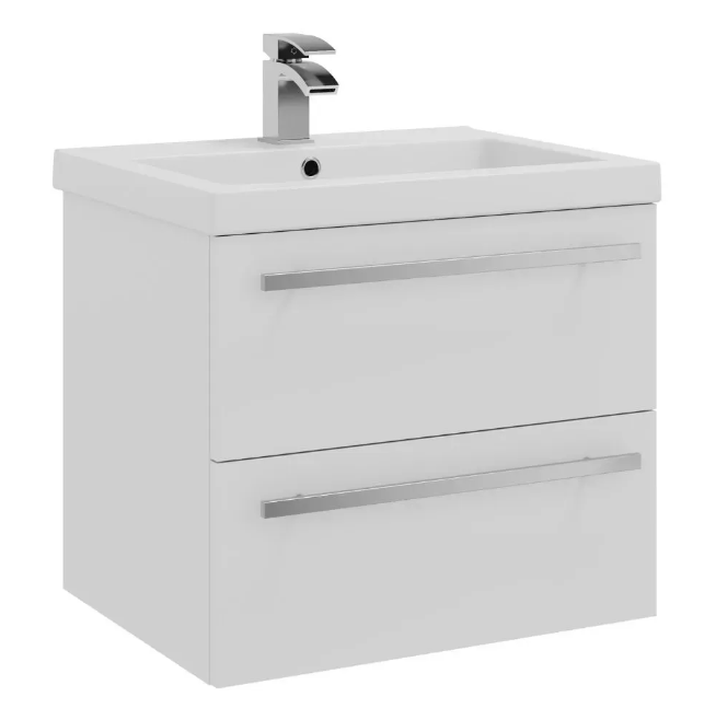 Kartell K-VIT Purity 600mm Wall Mounted 2 Drawer Unit & Mid Depth Ceramic Basin White Gloss (FUR022PU-FUR061PU)