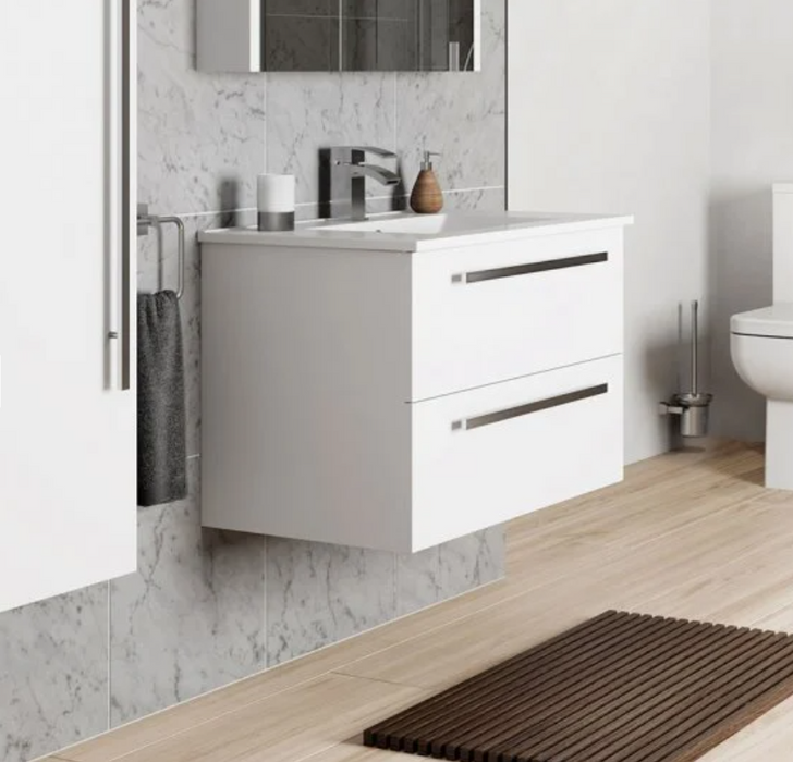 Kartell K-VIT Purity 600mm Wall Mounted 2 Drawer Unit & Ceramic Basin Gloss White (FUR022PU-FUR057PU)