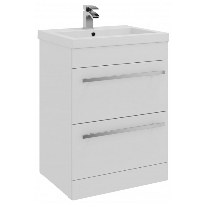 Kartell K-VIT Purity 600mm Floor Standing 2 Drawer Unit & Mid Depth Ceramic Basin Gloss White (FUR008PU-FUR061PU)