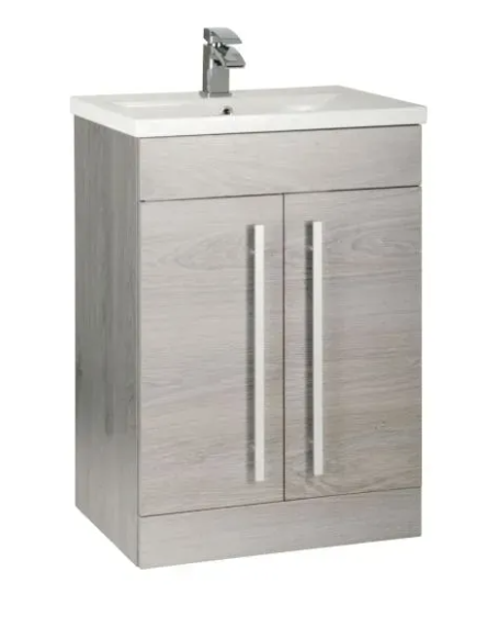 Kartell K-VIT Purity 600mm Floor Standing 2 Door Unit & Mid Depth Ceramic Basin- Silver Oak (PSO600DO-FUR061PU)