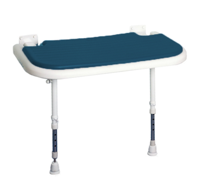 AKW 04580P Larger Extra Wide Wall Mounted Blue Padded Shower Seat With Fold Up Legs