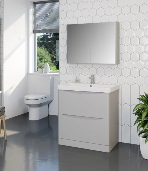 Kartell K-VIT Arc 800mm Floor Standing 2 Drawer Unit & Ceramic Basin- Cashmere (ARC800FS-C FUR150ME)