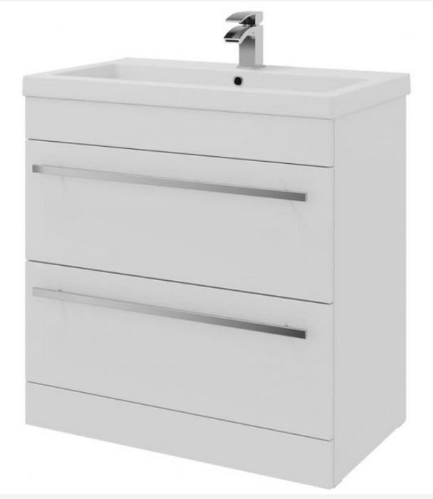 Kartell K-VIT Purity 800mm Floor Standing 2 Drawer Unit & Mid Depth Ceramic Basin Gloss White (FUR045PU-FUR062PU)