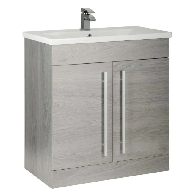 Kartell K-VIT Purity 800mm Floor Standing 2 Door Unit & Mid Depth Ceramic Basin- Silver Oak (PSO800DO-FUR062PU)