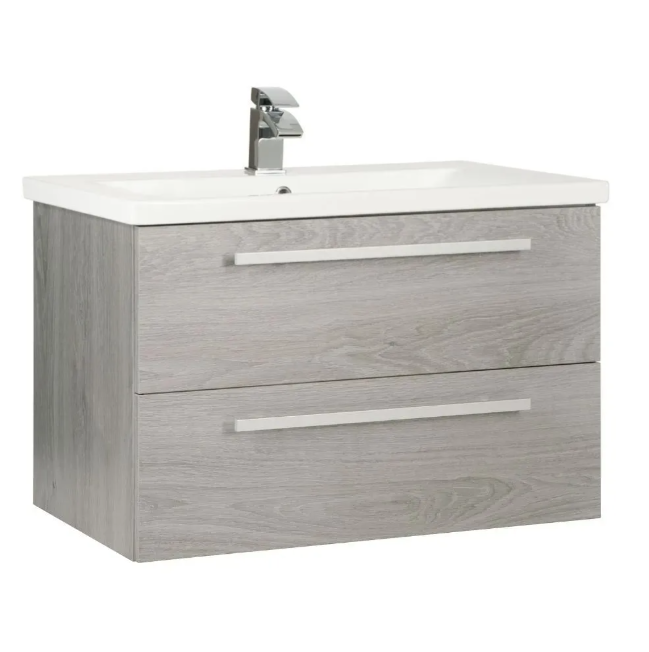 Kartell K-VIT Purity 800mm Wall Mounted 2 Drawer Unit & Ceramic Basin- Silver Oak (PSO800WM-FUR062PU)
