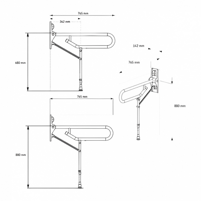 AKW 01830WH Hinged Foldup Double Hairpin Rail-Adjustable Leg (32mm) White