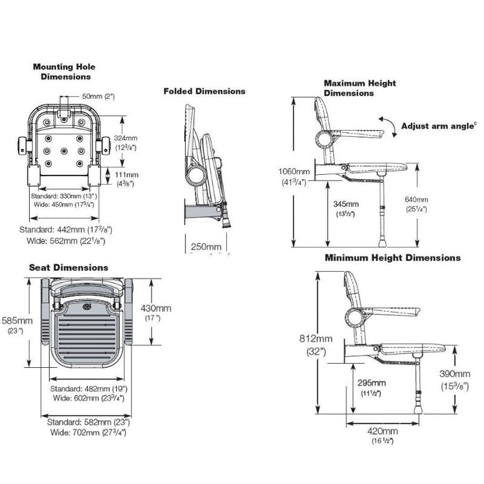 AKW 04140P Extra Wide Wall Mounted Blue Padded Shower Seat with Back and Arms