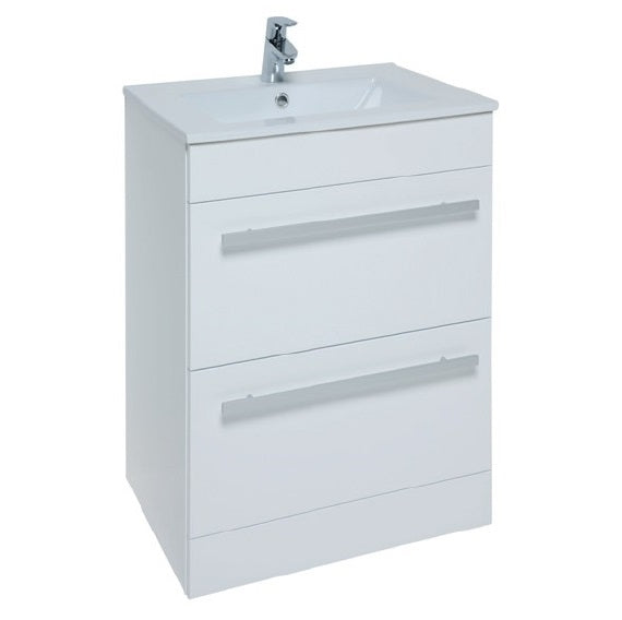 Kartell K-VIT Purity 600mm Floor Standing 2 Drawer Unit & Ceramic Basin White Gloss (FUR008PU-FUR057PU)