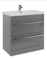 Kartell K-VIT Purity 800mm Floor Standing 2 Drawer Unit & Mid Depth Ceramic Basin - Storm Grey Gloss (FUR047PU-FUR062PU)