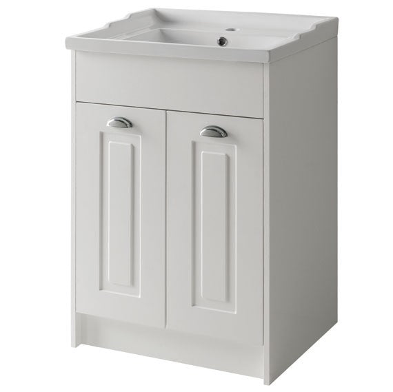 Kartell K-VIT Astley 600mm Floor Standing 2 Door Unit & Ceramic Basin-Matt White (FUR500AS-FUR208AS)