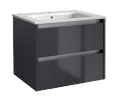 Kartell K-VIT City 600mm Wall Mounted Unit & Ceramic Basin - Storm Grey Gloss (FUR719CI-FUR057PU)