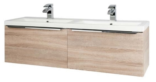 Kartell K-VIT Kore 1200mm Wall Mounted Drawer Unit & Twin Ceramic Basin - Sonoma Oak (KOR600WM-O X2 KOR1200BASIN)