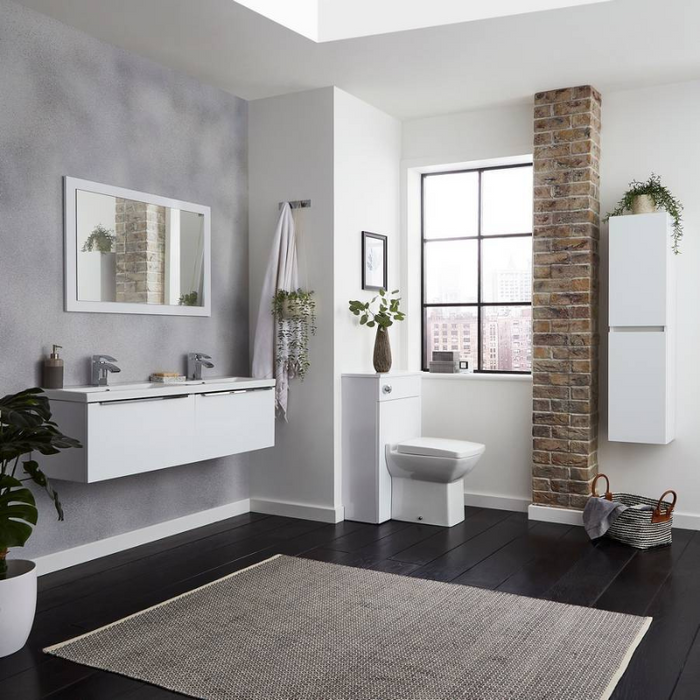 Kartell K-VIT Kore 1200mm Wall Mounted Drawer Unit & Twin Ceramic Basin - Gloss White (KOR600WM-W X2 KOR1200BASIN)