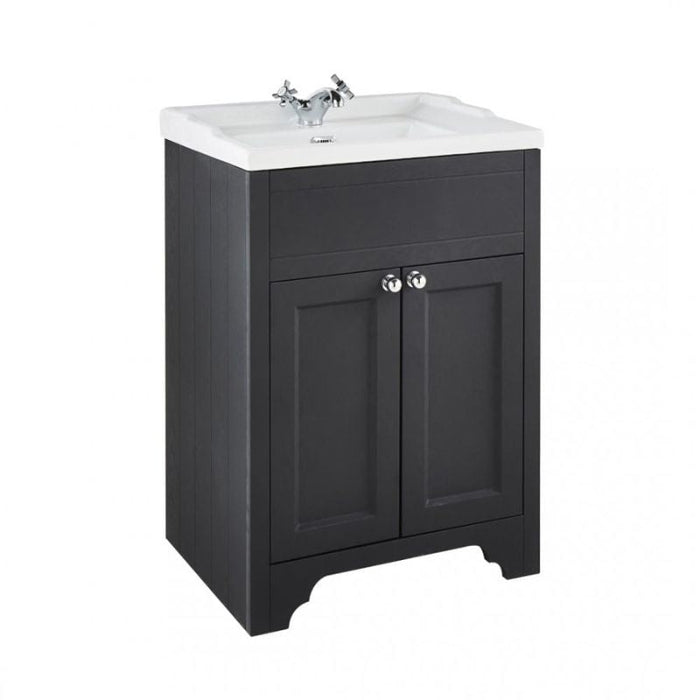 Kartell K-VIT Buckingham 600mm Floor Standing 2 Door Unit & Ceramic Basin - Black Oak (FUR208AS-BUC600VU-B)