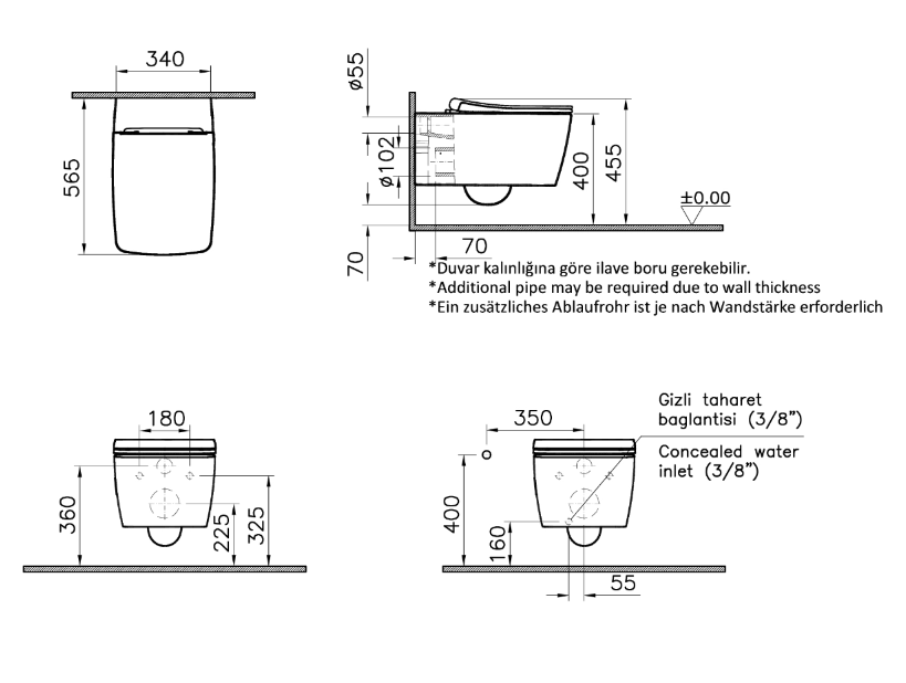 Vitra M Line Aquacare  Rimless Wall Hung Toilet with Bidet Function (76720036203)