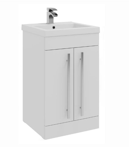 Kartell K-VIT Purity 500mm Floor Standing 2 Door Unit & Mid Depth Ceramic Basin White Gloss (FUR125PU-FUR064PU)