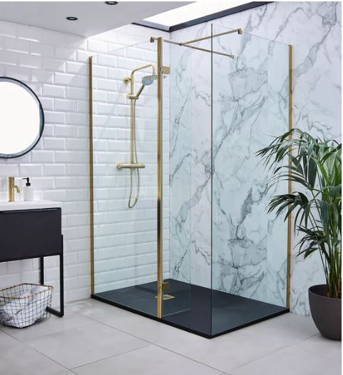 Kartell K-VIT Ottone Wet Room Screen Brushed Brass 700mm (EIGHT700W / BRASS-CONV)
