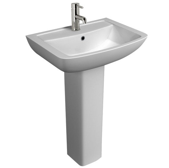 Kartell K-VIT Pure 550mm 1 Tap Hole Basin with Pedestal Options-White Gloss (POT260PU)