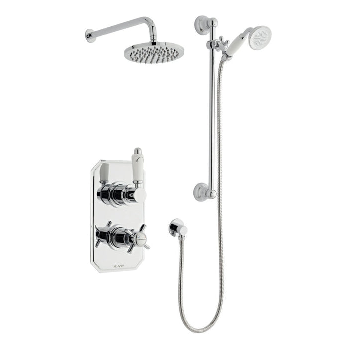 Kartell K-VIT Klassique Option 3 Thermostatic Concealed Shower with Adjustable Slide Rail Kit and Overhead Drencher (SHO043KL)(SHO100SR)(SHO092OE)(SHO083DE)