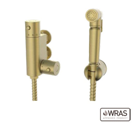 Kartell K-VIT Round Douche Kit With Thermostatic Mixing Valve Brass Bodied Spray Head-Brushed Brass (SHO051DB)