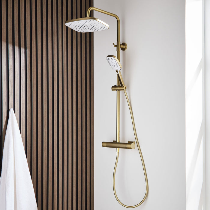 Kartell K-VIT Kolt Shower With Sliding Handset And Drench Head-Brushed Brass (SHO320KBB)