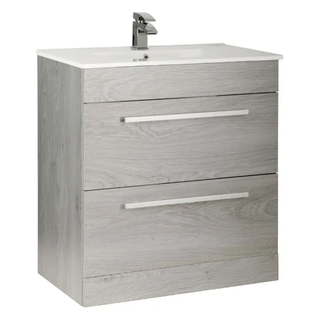 Kartell K-VIT Purity 800mm Floor Standing Two Drawer Unit & Ceramic Basin- Silver Oak (PSO800DR-FUR060PU)