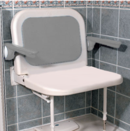 AKW 04240 Extra Wide Wall Mounted Shower Seat with Back and Grey Padded Arms
