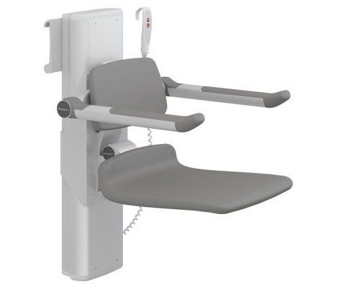 Pressalit PLUS Shower Seats 450, Incl. Back- And Armrests, 500 mm Electrically Height Adjustable With Wired Hand Control Grey (R7664112)
