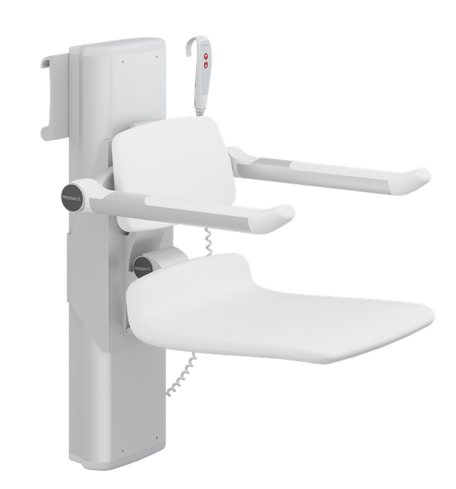 Pressalit PLUS Shower Seats 450, Incl. Back And Armrests, 500 mm Electrically Height Adjustable With Wired Hand Control (R7664000)