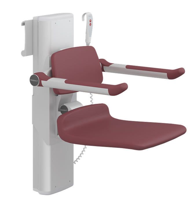 Pressalit PLUS Shower Seat 450, Electrically Height Adjustable And Manually Sideways Adjustable Red (R7664035)