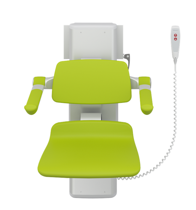 Pressalit PLUS Shower Seat 450, Electrically Height Adjustable And Manually Sideways Adjustable Lime Green (R7664277)