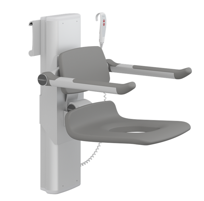 Pressalit PLUS Shower Seat 450 With Aperture, Electrically Height Adjustable And Manually Sideways Adjustable Anthracite Grey (R7665112)