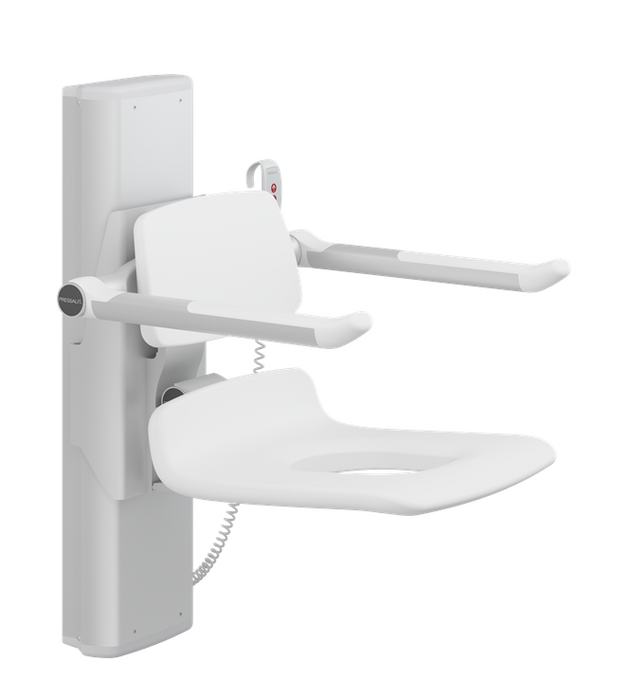 Pressalit PLUS Shower Seat 450 With Aperture, Electrically Height Adjustable White (R7635000)