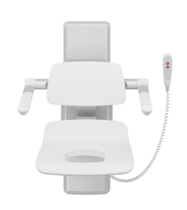 Pressalit PLUS Shower Seat 450 With Aperture, Electrically Height Adjustable White (R7635000)