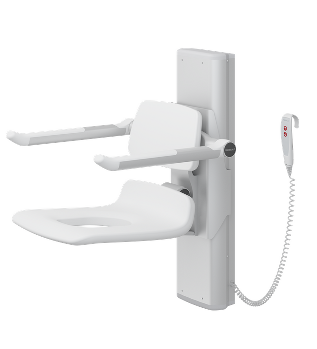 Pressalit PLUS Shower Seat 450 With Aperture, Electrically Height Adjustable White (R7635000)